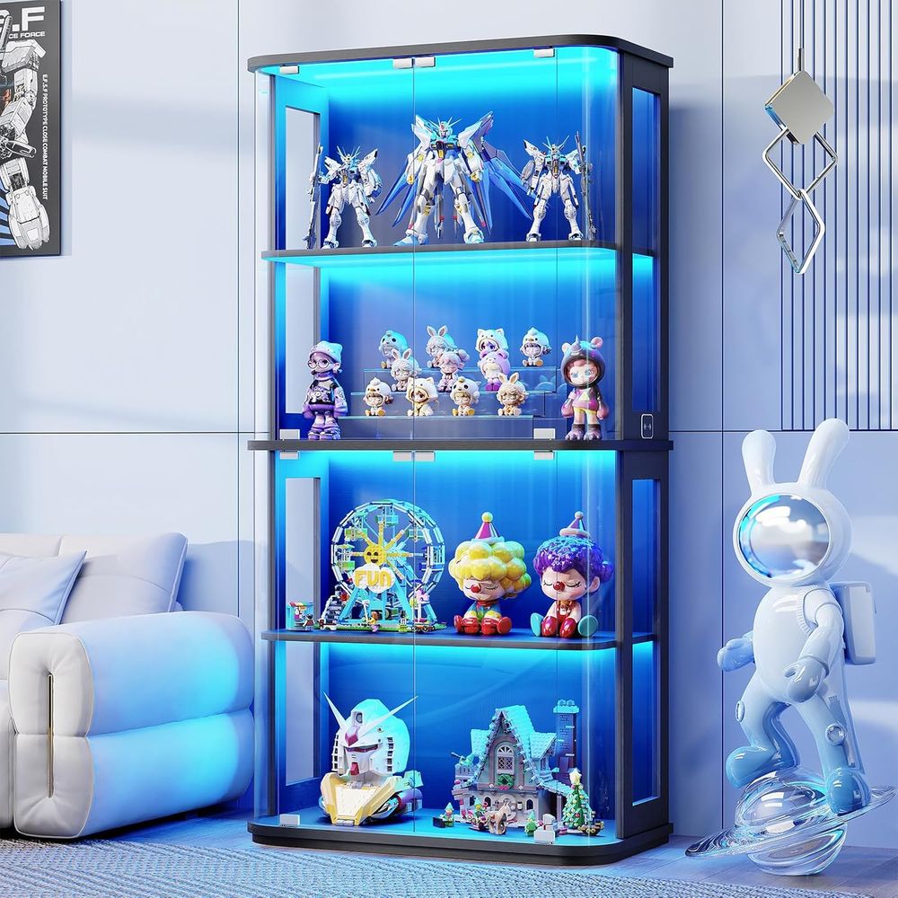 Glass Cabinet Display - خزانة عرض زجاجية مستديرة بباب زجاجي،