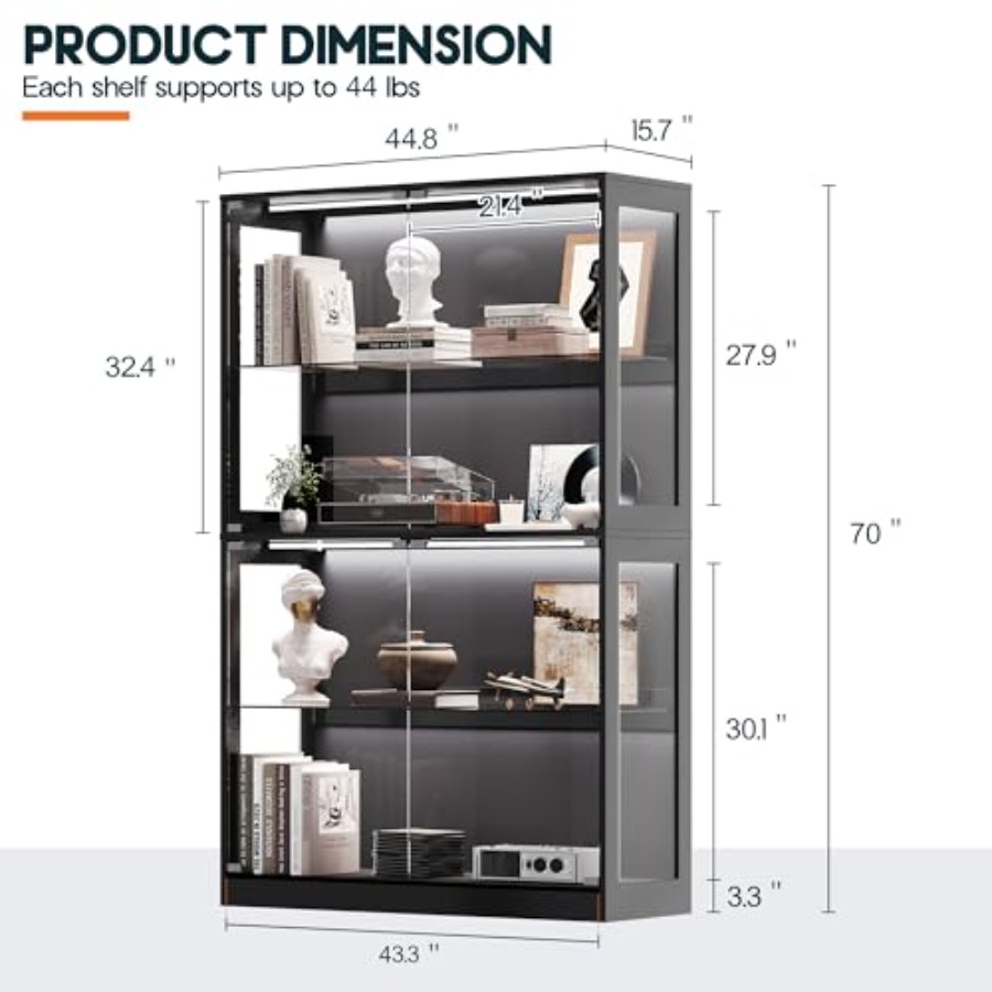 خزانة عرض RGB بطول 45 بوصة مع  - مراجعة Glass Cabinet Display وسعره