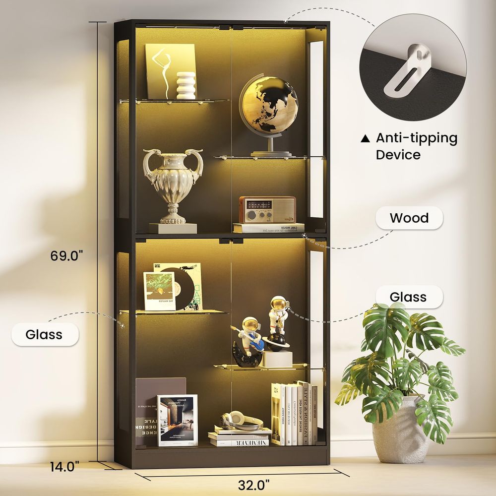 خزانة عرض زجاجية بأبواب زجاجية - مراجعة Glass Cabinet Display وسعره